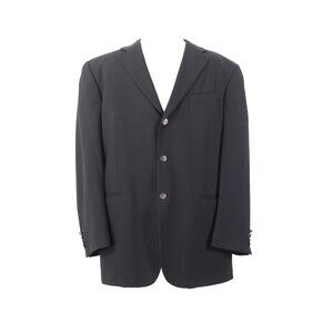 Gian Franco Ferre Sz 58 Blazer Jacket Black Three Button 100% Lana Wool Blazer